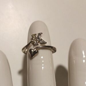 Adjustable Sterling Silver Initial 'K' Heart Ring